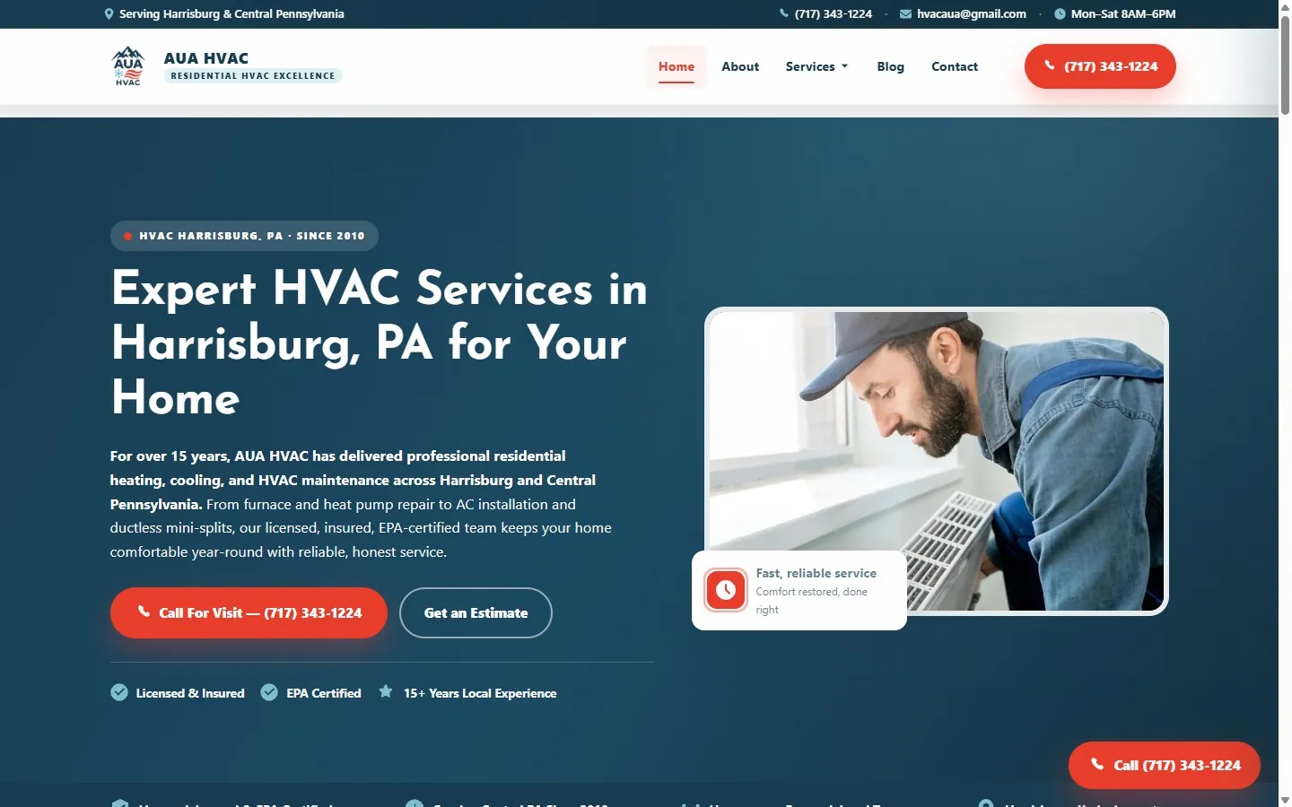 AUA HVAC: From a one-page site to a full indexed service site.