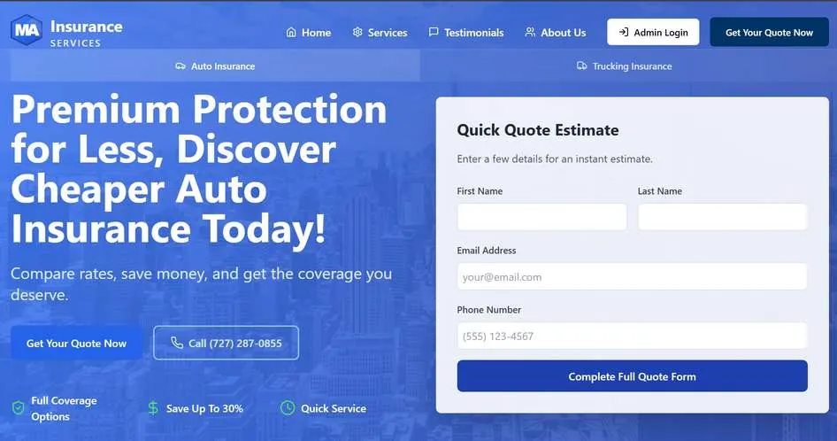 MA Insurance: An insurance site built around the quote form.